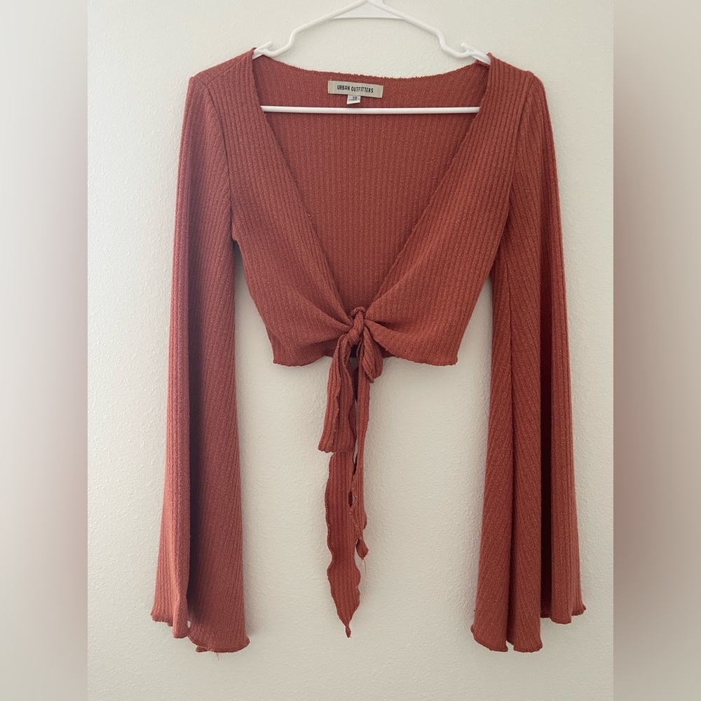 Urban Outfitters Rust Tie-Front Ribbed Crop Top